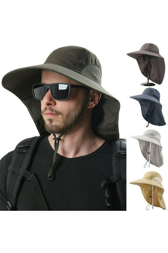 Cheers US Waterproof Breathable Outdoor Sun Hat for Men with 50+ UPF Safari Cap Wide Brim Fishing Hat with Neck Flap