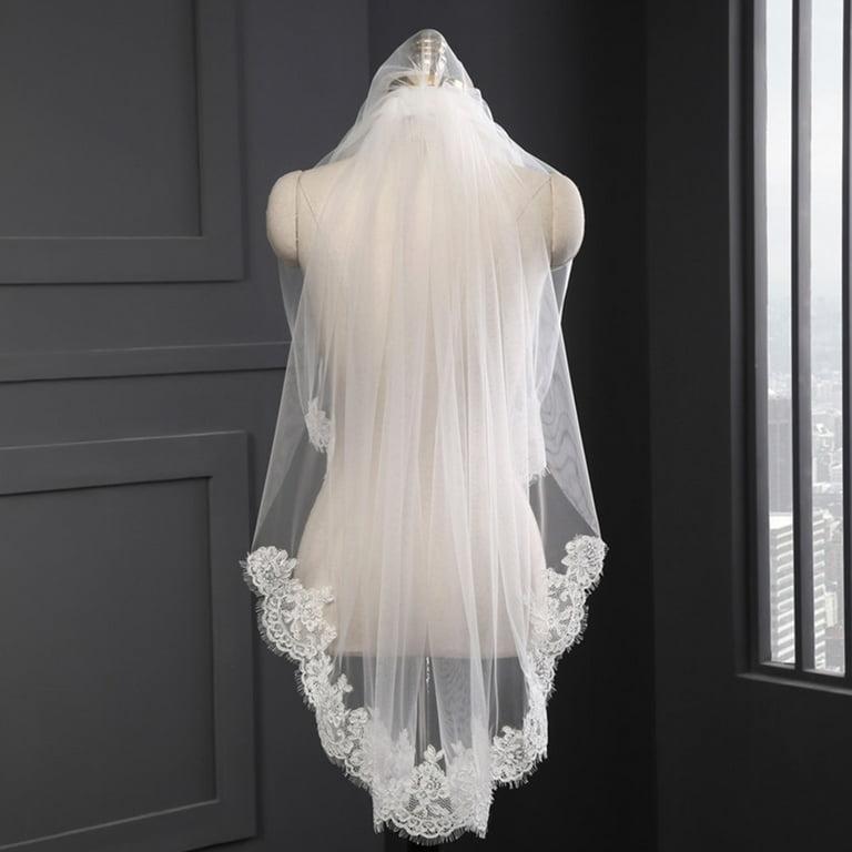 2 Tier Ribbon Edge Center Cascade Bridal Veil with Comb for