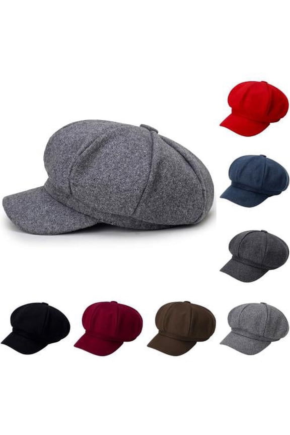 Wide Brim Sunscreen Beret Hat Skin-Touch Retro Octagonal Painter Woolen Hat Women Merino Wool Visor Beret Newsboy Cabbie Cap