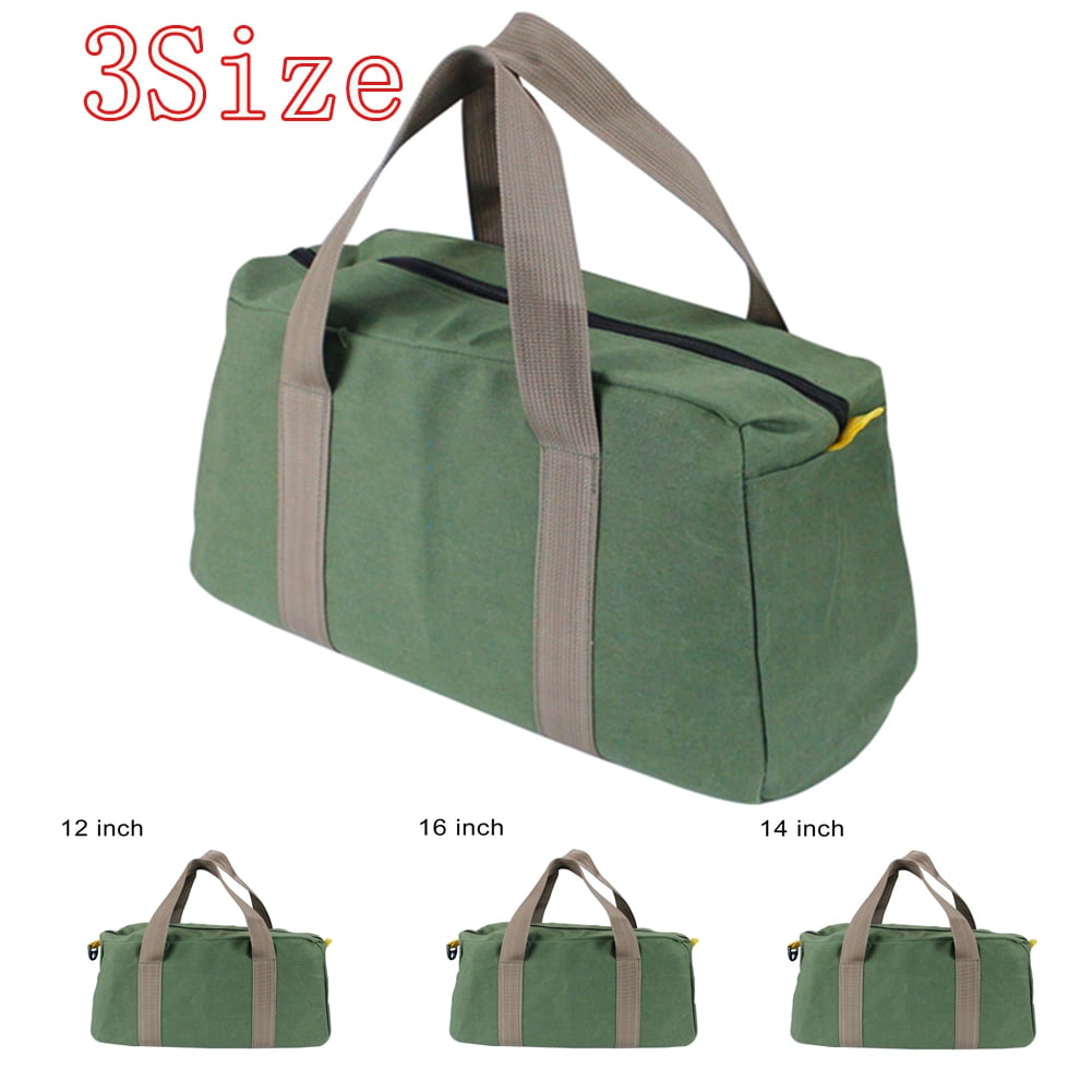 Canvas Tool Bag - Wide Mouth, Waterproof, Heavy Duty Portable Bag For Wrenches, Screwdrivers, Pliers, Army Green, Small Size