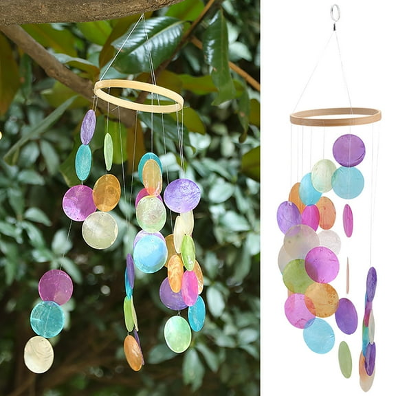 Cheers.US Wind Chimes Rainbow Color Colorful Capiz Shell Large and Big Wide Chimes with Cristal Suncatcher Birthday Anniversary Grandma Gift Porch Garden Outdoor Patio Home Decor 
