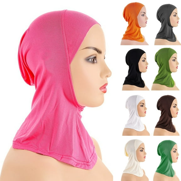 Cheers.US Windproof Womens Muslim Mini Caps Solid Color Modal Neck Cover Under Scarf Head Wear Cap