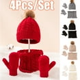thumbnail image 1 of Cheers.US Winter Beanie Hat Gloves Scarf Set Warm Knit Fleece Children Woolen Hat Twisting Pattern Skin-friendly Simple Warm Knitted Hat Circle Scarf Gloves Suit for Going Out, 1 of 7