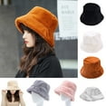 thumbnail image 1 of Cheers.US Winter Bucket Hat Women Men Warm Hats Vintage Fisherman Cap Solid Color Flat Top Wide Brim Warm Plush Bucket Cap, 1 of 6