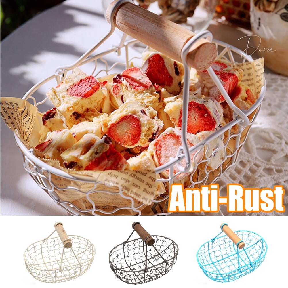 Aqua Teal Metal Chicken Wire Gathering Basket With Handles