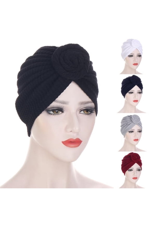 Women African Turban Flower Knot Headwrap Pre-Tied Bonnet Beanie Cap Headwrap Hair Loss Wrap Headband Tie for Women