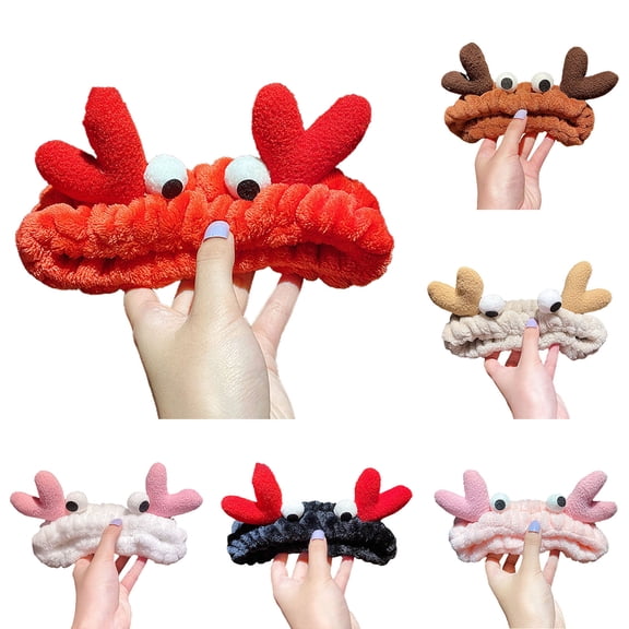 Cheers.US Women Cute Girls Cartoon Soft Crab Ears Stretchy Headband Face Washing Hairband Headwear Animal Ears Shower Hair Band Washing Face Yoga Makeup Running