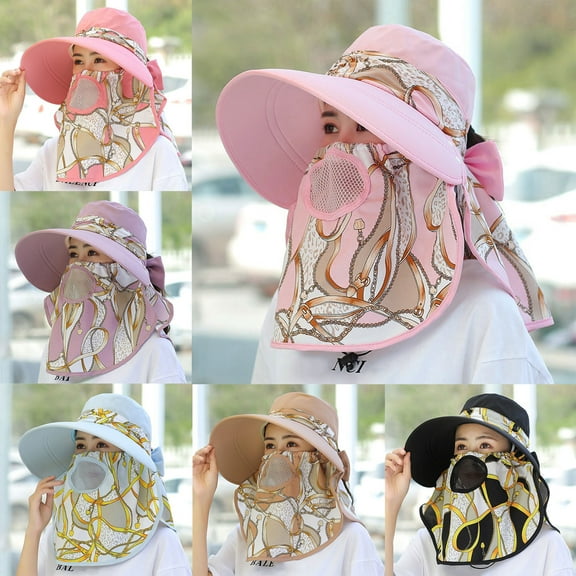 Cheers US Women Girls Lady Sun Hat Foldable Wide Brim UV Cotton Ponytail Summer Hat Fishing Hat with Detachable Flap