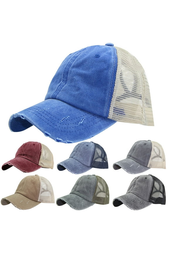 Women Girls Ripped Anti UV Mesh Ponytail Hat Relaxed Adjustable Breathable Sports Baseball Cap
