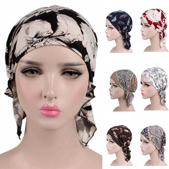 Cheers.US Women Headwear Turbans Polyester Head Scarf Printed Sleeping Hat Bonnet Hair Cover
