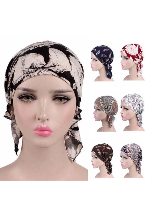 Women Headwear Turbans Polyester Head Scarf Printed Sleeping Hat Bonnet Hair Cover