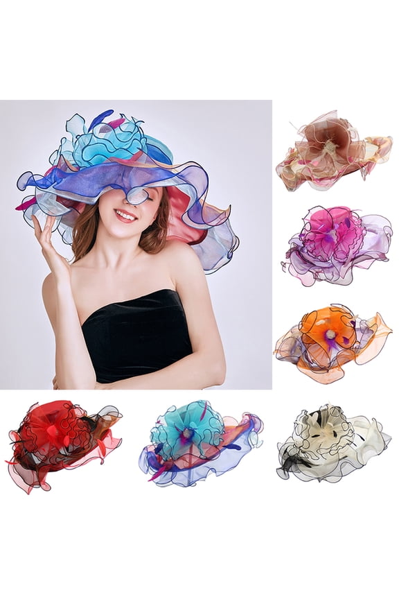 Women Kentcky Derby Church Hat Organza Flower Wedding Tea Party Fascinator Hat Wide Brim Sun Hat