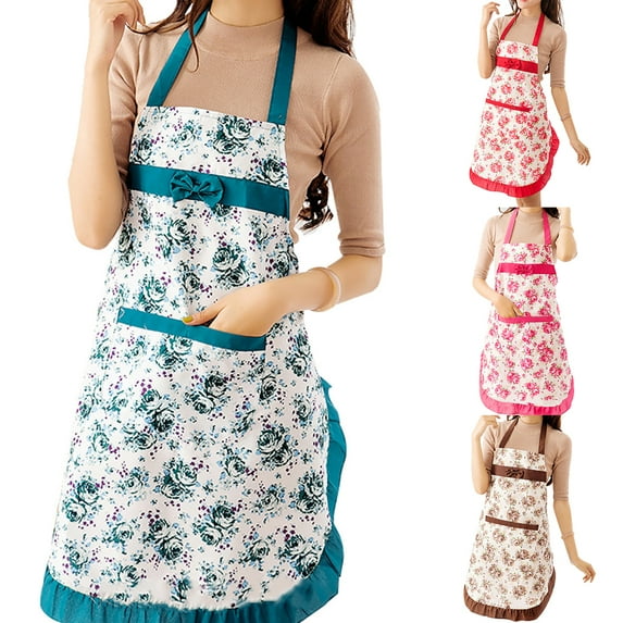Cheers.US Women Kitchen Floral Apron with 1 Pocket and Adjustable Waist Ties Water Resistant Women Bib Apron for Cooking Baking Houseworking