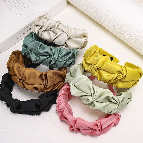 Cheers.US Women Lady Girls Fashion Non-slip Solid Color Wide Pleated Hair Scrunchy Hair Clasp Headdress