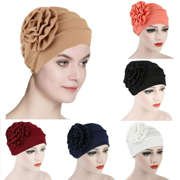 Cheers.US Women Lady Girls Side Flower Cap Solid Color Soft Stretch Hat Fashion Breathable Headwear Hair Wrap Hair Accessory Turban