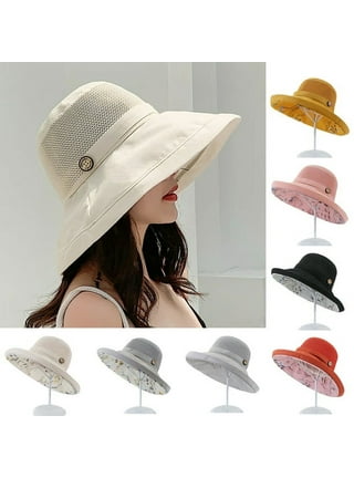 Women Wide Brim Sun Hats Metal Wired Edge Summer UV Protection Beach Fishing Hat for Hiking Garden Travel Chin Strap