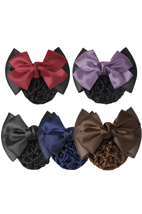 Women Solid Satin Bow Barrette Hair Clip Cover Tulle Bowknot Bun Snood