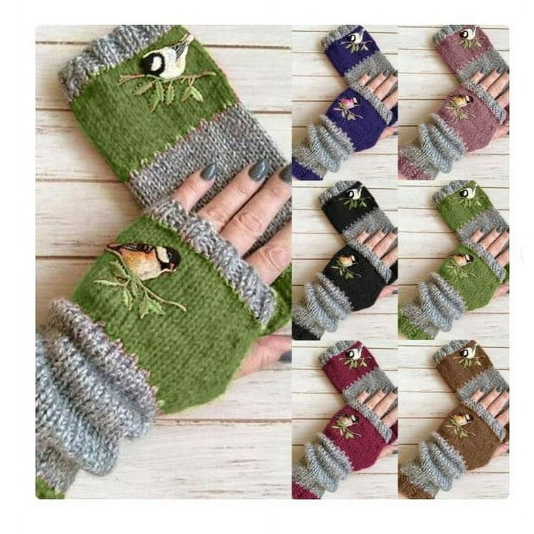Cheers.US Women Winter Warm Knit Fingerless Gloves Hand Crochet