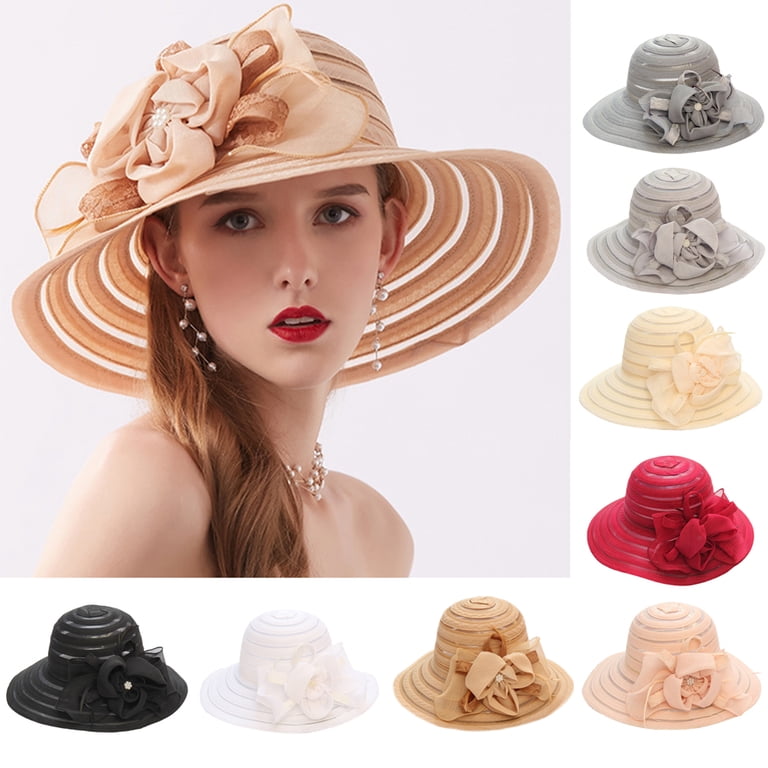 Vintage Straw Fedora Wide Brim Hat Adjustable Fascinator Derby Church CAIXIA Fascinator Hat Women Large Lady Headwear Tea Party  main image 3