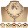 thumbnail image 1 of Cheers US Women's Jewelry Set Rhinestone Crystal Bride Statement Choker Necklace Link Teardrop Dangle Earrings Set for Wedding Party, 1 of 7