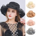 thumbnail image 1 of Cheers.US Women's Organza Church Kentcky Derby Fascinator Bridal Tea Party Wedding Hat Lace Bow Foldable Sun Hat, 1 of 3