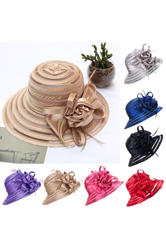 Women's Organza Cloche Bowler Hat Church Kentcky Derby Fascinator for Tea Party Bridal Wedding Dress Hat