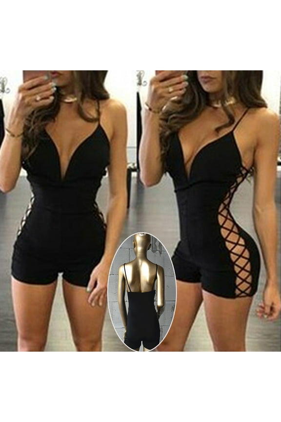 Women's Sexy Hollow Out Spaghetti Backless Sleeveless Club Jumpsuit Romper