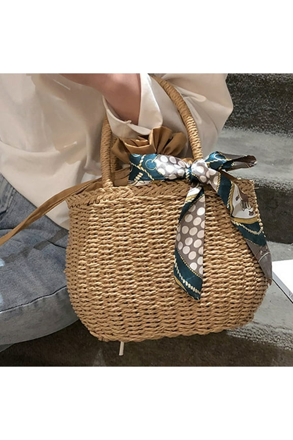 Women's Small Paper Woven Hobo Tote Rattan Bag, Brown