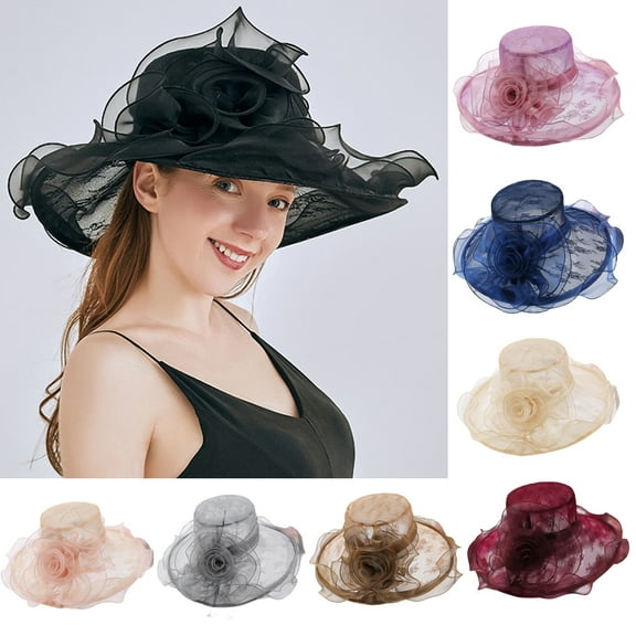 Cheers.US Women's Wide Brim Kentcky Derby Hats Foldable Lace Sun Hat Church Tea Party Fascinator for Horse Race Wedding