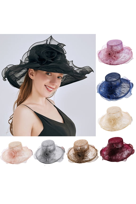 Women's Wide Brim Kentcky Derby Hats Foldable Lace Sun Hat Church Tea Party Fascinator for Horse Race Wedding