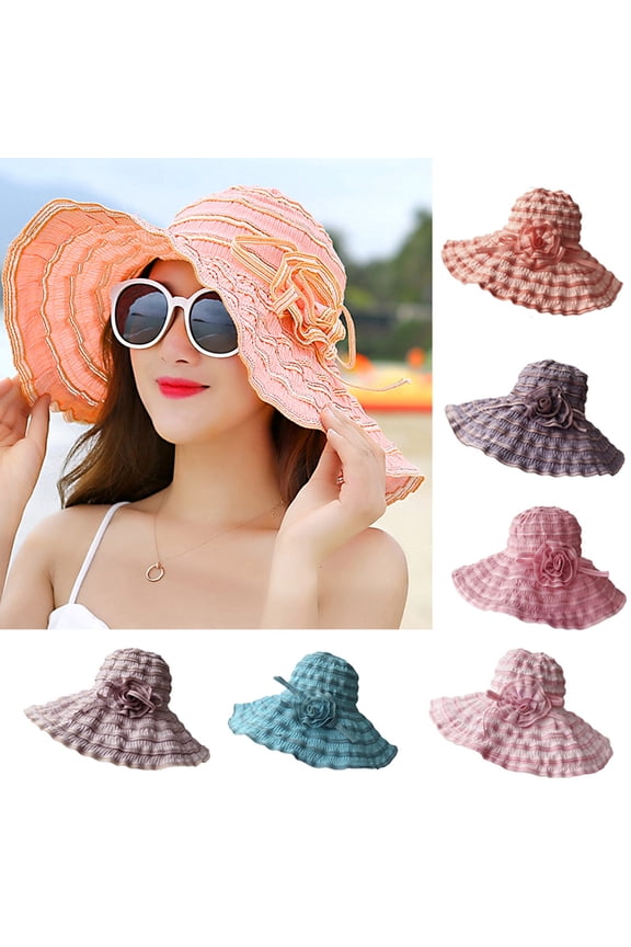 Women's Wide Brim Sun Hat Foldable Hat Summer Beach Roll up Cap Sun Hat Packable UV Protection