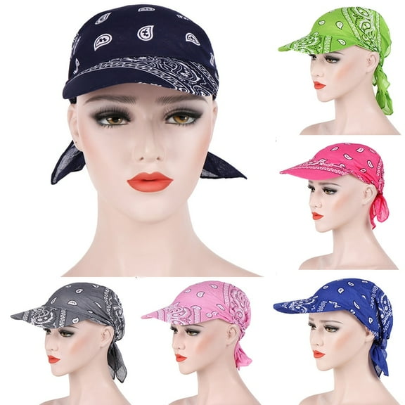 Cheers.US Womens Assorted Paisley Print Bandana Head Scarf Hat Summer Folding Anti-UV Golf Tennis Sun Visor Cap