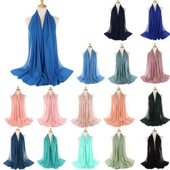 Cheers.US Womens Bubble Chiffon Scarf Fashion Hijab Solid Color Muslim Shawl Instant Wraps