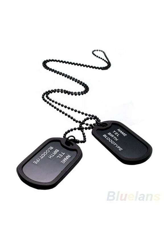 Womens Men's Army Military Black Tone ID 2 Dog Tag Pendant Chain Necklace