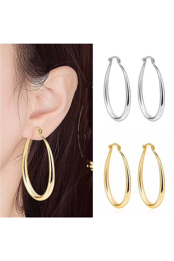 Womens Oval Ear Hoop Gold Silver Tone Alloy Exaggerating Earrings