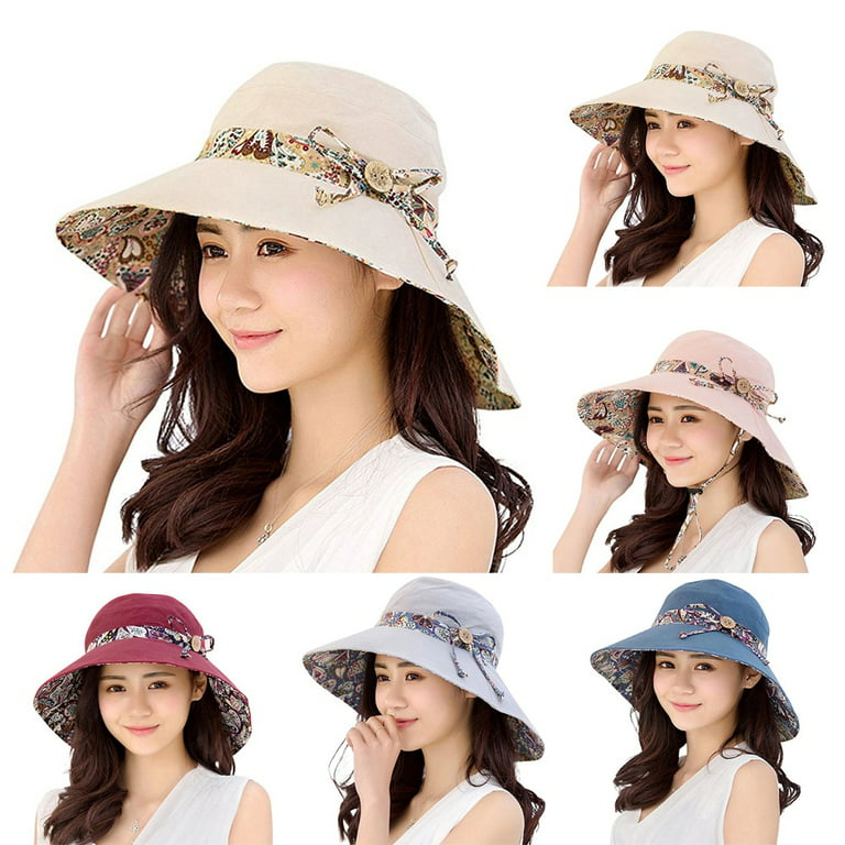 Cheers.US Womens Sun Hat Summer UPF 50+ UV Protection Beach Hat Foldable  Wide Brim Cap