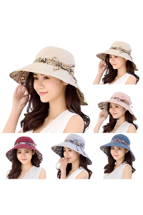 Womens Sun Hat Summer UPF 50+ UV Protection Beach Hat Foldable Wide Brim Cap