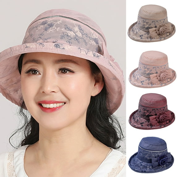 Cheers.US Womens UPF 50+ Foldable Organza Hat Summer Beach Sun Cloche Hats Big Brim with Flower