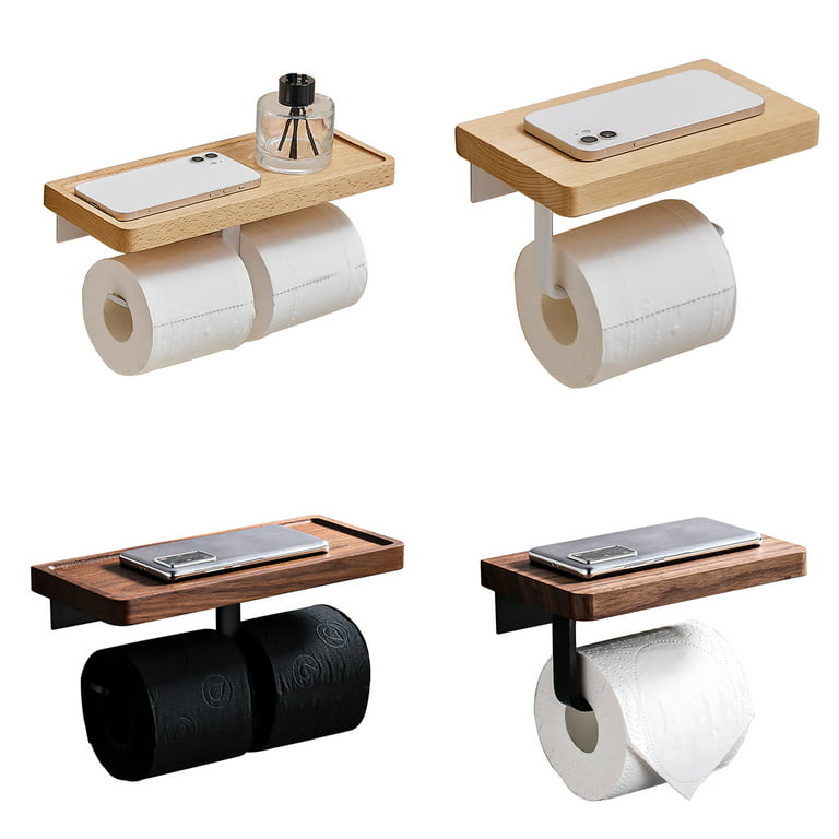 TreeLen Toilet Paper Holder Stand Toilet Tissue Roll Holder with Shelf for Bathroom Storage Holds Phone/ Wipe/ Mega Rolls-Shiny