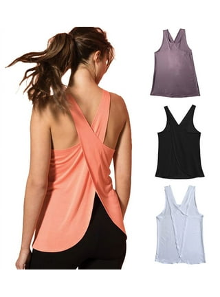 Lisingtool t shirts for women Womens Open Back Tee Tops With Removable Pads  Workout Backless T Shirt Bra Top women tops Khaki 