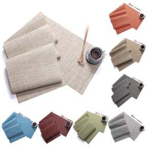 Cheers US Woven Vinyl Table Runner for Kitchen Dining Table Wipe Bamboo Pattern Vinyl Table Runner Long Stain Resistance Table Runner PVC Waterproof