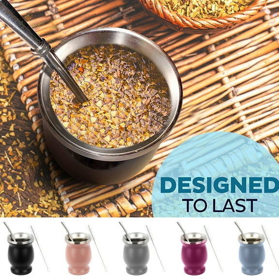 Cheers US Yerba Mate Natural Gourd/Tea Cup Set Brown (Original Traditional Mate Cup - 8 Ounces),Includes Yerba Mate Straw & Cleaning Brush,Stainless Steel | Double-Walled | Easy to Clean