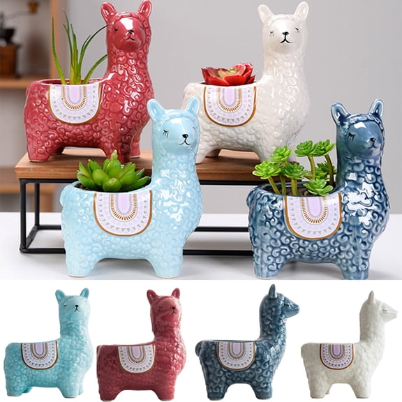 Cheers.US4.53" x 3.35" x 5.91" Alpaca Sky Blue Ceramic Plant Pot