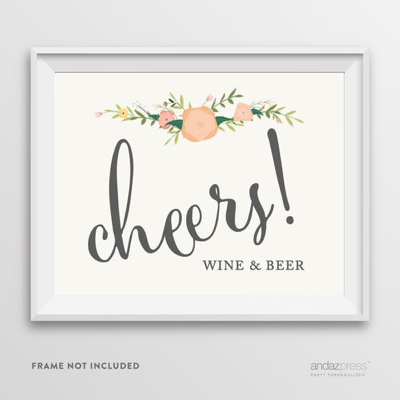 Cheers Wine & Beer Floral Roses Wedding Party Signs
