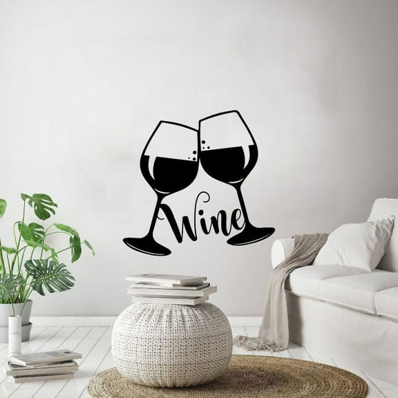 Cheers Wine Glasses Wine Bottle Silhouette Bottle of Wine Life Quote Vinyl Wall Sticker Art Wall Decal Home Bar Area Chill Wall Decoration House Home Decor Stickers Decoration Size (20x18 inch)