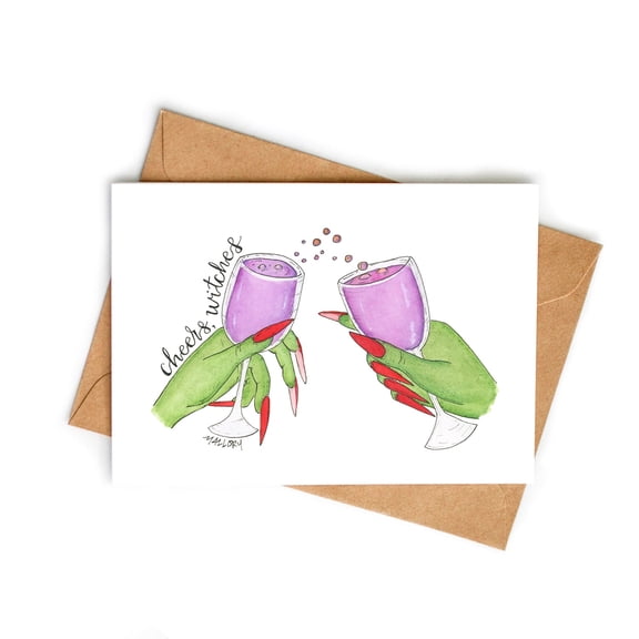 Cheers Witches Greeting Card  Fun and Stylish Card for Friends  Blank Inside with Envelope  Perfect for Celebrations, Birthdays, or Just Because