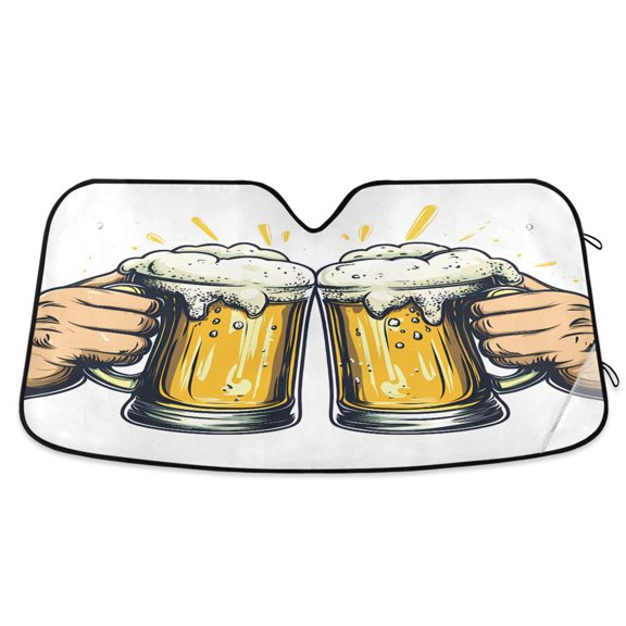 Cheers for Beer Mugs Car Windshield Sun Shade Foldable Car Front Window Visor Heat and UV Protection 53x23.5