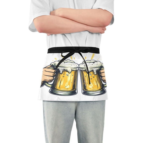 Cheers for Beer Mugs Server Apron with 3 Pockets Waterproof Waitress Waist Short Apron for Man Woman 12 Inches