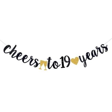 19th Birthday Cake Topper Nasty 19 Cake Topper, Cheers To ITL1 19 Years Birthday Cake Decor Happy 19th Birthday Party Decorations Funny Nineteen Bday Decoration Black Glitter 19th Birthday Decorations