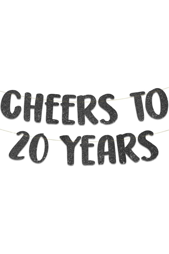 Cheers to 20 Years Black Glitter Banner - 20th Anniversary and Birthday Party Decorations